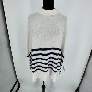 J Crew Poncho One Size NEW Navy Striped Wool Blend Coastal Old Money Preppy